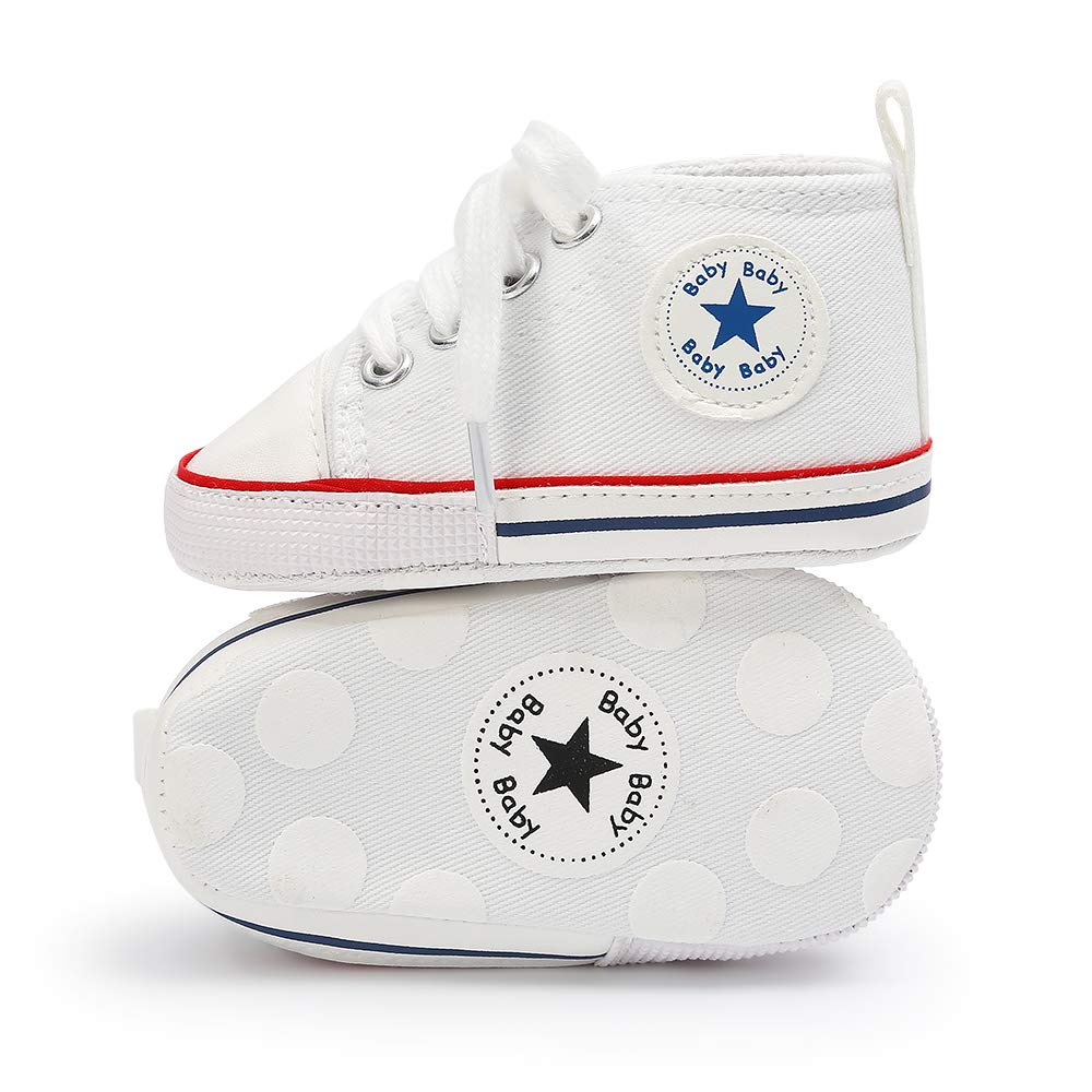 KIDSUNUnisex Baby Boy Girl Canvas Sneaker Soft Sole Infant Lace up Newborn Ankle Toddler First Walkers Crib Shoes