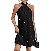 Floerns Women's Pearl Beaded Halter Twist Sleeveless Tie Back Dress A Line Dress