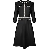 Hobemty Women's Church A-Line Work 3/4 Sleeve Tweed Midi Dresses