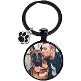 Eletizy Custom Pet Photo Keychain Personalized Photo Pawprint Dog Tag Keychain Engraved Keyring Animal Pet Lover