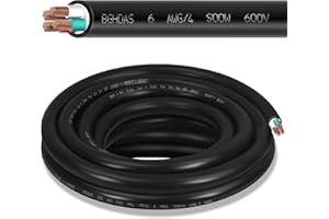 BGHDAS 6ft 6/4 6 AWG Portable SOOW Cable (4 Conductor) - SOOW 600V 6 Gauge Electric Wire for Motor Lead, Welder, Generator, Portable Lights, RV/EV Car Chargers and Machinery - 6 Feet Electrical So Cord