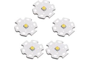 LEDGUHON 5Pcs 3W White 3535 SMD High Power LED Chip with Aluminum Plate 20mm Star PCB Base Heat Sink Led Chip Replacement(120deg,White 8000K-10000K,DC 3.0-3.4V,700mA)