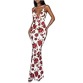Floerns Women's Floral V Neck Maxi Cami Dress Criss Cross Backless Wedding Guest Dresses