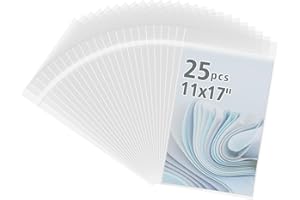 Frametory, 11 3/7" x 17 1/2" Acid-Free Clear Plastic Bags, Self Seal Crystal Photo Sleeves for 11x17 Art Prints, Pictures, Framing Mat Mattes - 25 Pack