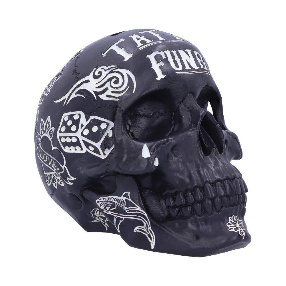 Nemesis Now Black and White Traditional Tribal Tattoo Fund Skull Money Box, Polyresin, One Size