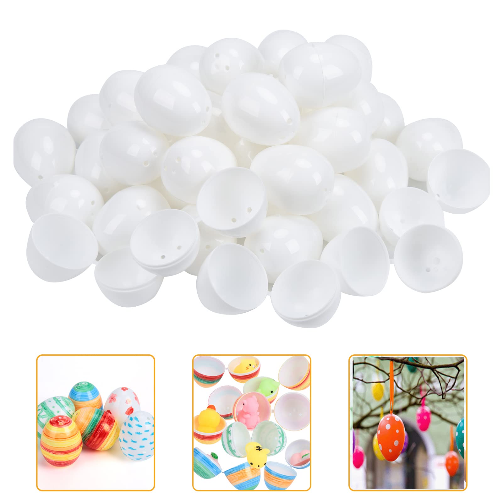 FunsLane 50 Pcs Easter Eggs White Blank Plastic Eggs, Paintable DIY Creative Decoration Eggs for Party Favors, Artificial Fake Eggs for Easter Hunts Basket Fillers Easter Gift (Easter Eggs)