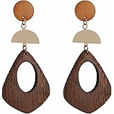 STWTR Women's Natural Wood Earrings Variety of Fashion Earrings Stainless Steel Earrings Minimalist Retro Earring Set Wooden Natural Hollow Earrings Curved
