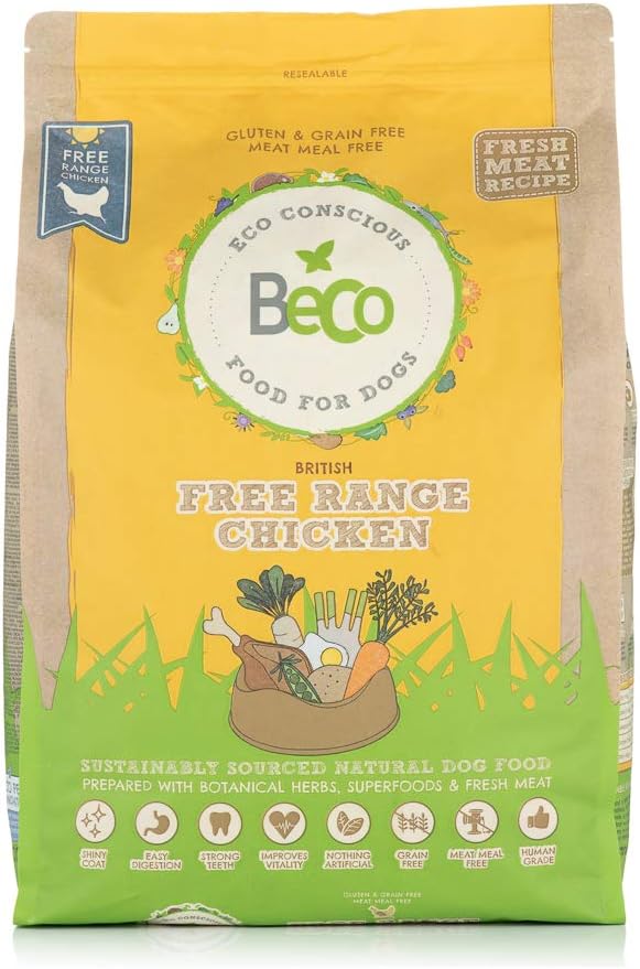 Beco Free Range Chicken with Carrot and Chicory - 6kg - Natural & Grain Free Complete Dry Dog Food, Brown, 6 kg (Pack of 1)