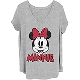 Disney Womens Disney Classic Mickey Minnie Chenille Patch Junior's Plus Short Sleeve Tee ShirtT-Shirt