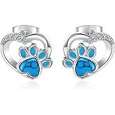 Valentines Day Gifts for Her Paw Print Earrings 18K White Gold Plated 925 Sterling Silver Dog Cat Pet Print Studs Earrings Birthday Jewelry Gifts for Women Mother Wife Girlfriend