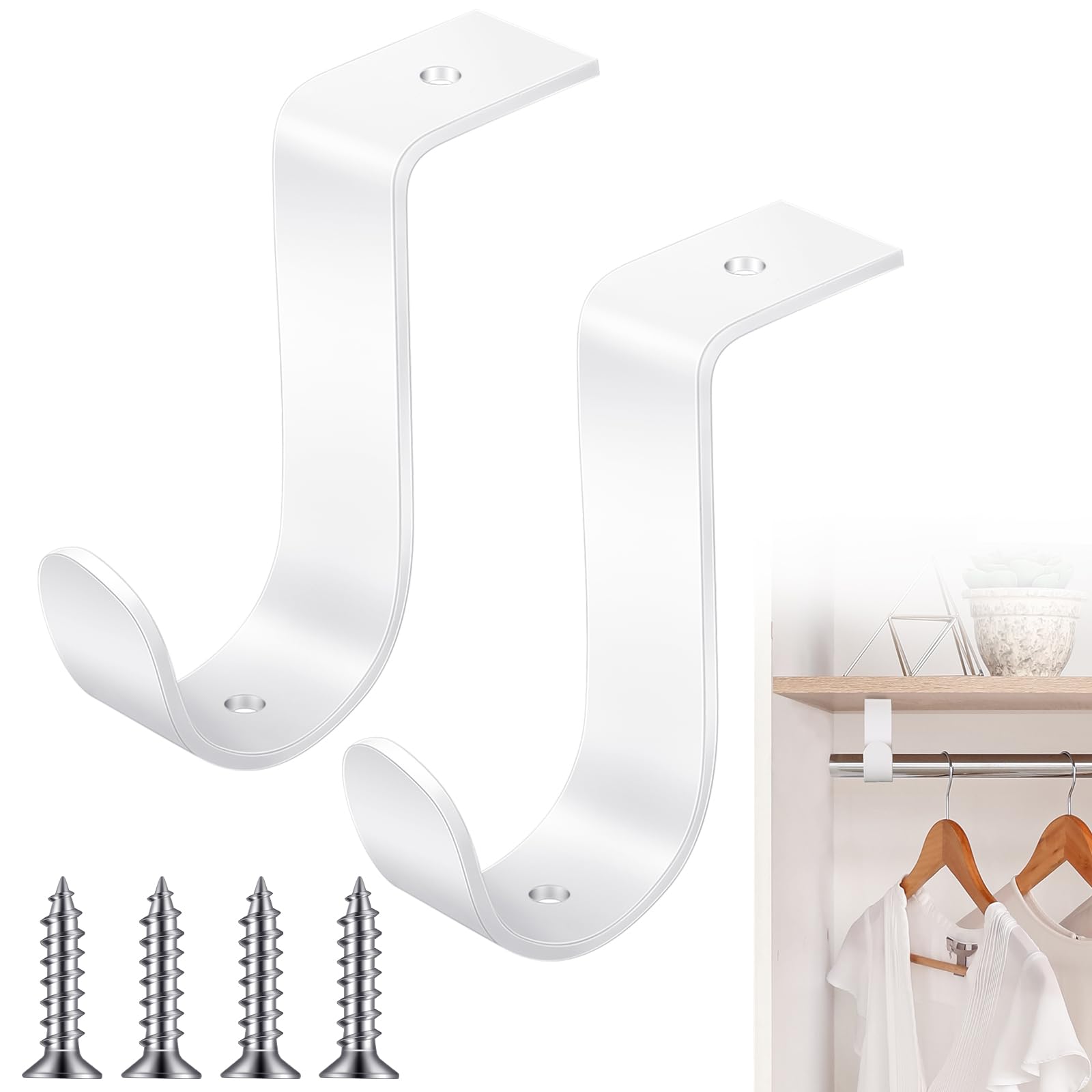 Photo 1 of Hicarer 2 Pcs Closet Rod Brackets Heavy Duty Metal Wall Mount Rod Brackets with Screws Closet Pole Support for Living Room Bedroom Shelf Office(White,1.25 Inch)