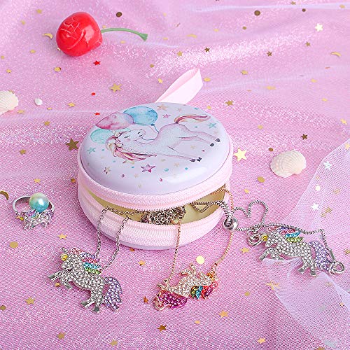 Hicdaw 7PCS Necklace for Unicorn Jewelry Set Include Bracelet Stud Earrings Coin Purse Ring Gift for Girls