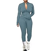 UOUA Two Piece Outfits Women Tracksuit Sets Long Sleeve Zip Up Jacket & Leggings for Gym Workout Set
