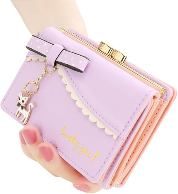 Amazon Co Jp ミニ財布 レディース 三つ折り 人気 がま口 かわいい 多機能 カード入れ 小銭入れ 写真入れ 大容量 コンパクト 軽量 ギフト 10 8 8 5 3 8cm 猫 蝶結び パープル 服 ファッション小物