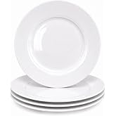 YALONG 12 Inch Dinner Plates Set of 4, Extra Large White Porcelain Dinner Plates, Wide Rim Steak Plates for Pasta, Salad &amp; Main Course, Microwave, Dishwasher &amp; Oven Safe