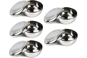 NEWTOKI Set of 5, Korean Stainless Steel Rice Bowl with Lid Set, Korean Kitchen Restaurant, Multi-Purpose Stainless Steel Hyg