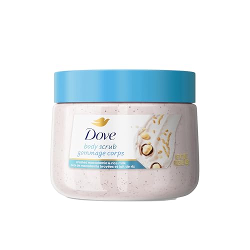 Dove Macadamia & Rice Milk Body Scrub Exfoliates and Deeply Nourishes for Smooth, Radiant Skin 15oz