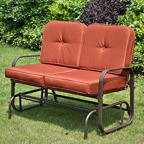 YU YUSING Patio Glider Loveseat with Cushion, Outdoor Swing Rocking Chair Garden Seating for 2 Persons - Thumbnail 7