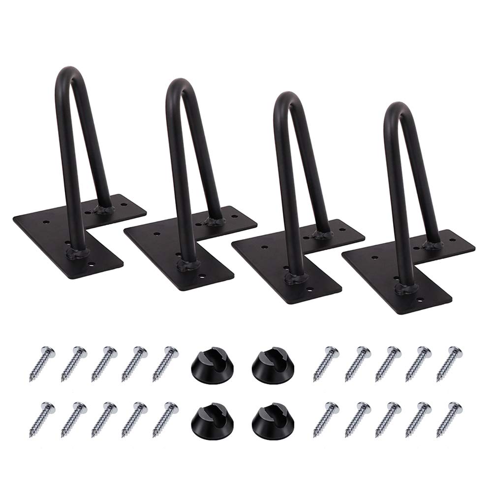 MSOBAIW 4 Inch Hairpin Legs, Heavy Duty Metal Table Legs for Cabinet, Wardrobe, TV Cabinets, Drawers, Nightstand, 3/8" Dia Satin Black Two-Rod Iron Wire Legs for DIY Furniture (4”, Black)