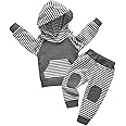 Rebey Toddler Infant Baby Boy Clothes Striped Long Sleeve Hoodie Tops Sweatsuit Pants Outfit Set
