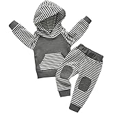 Rebey Toddler Infant Baby Boy Clothes Striped Long Sleeve Hoodie Tops Sweatsuit Pants Outfit Set