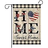LHSION Home Sweet Home Patriotic Garden Flag 12.5 x 18 Inch 4th of July Buffalo Plaid Vertical Double Sided Flag for Farmhouse Yard Outdoor Anniversary Decor