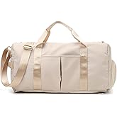 KARRESLY Sports Gym Bag for Women Travel Duffel Bag with Wet Pocket and Shoes Compartment for Training Swim Yoga(Beige)
