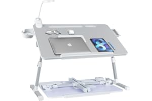 iXTRA Laptop Lap Desk with Cooling Fan - Adjustable Bed Desk with Light, Bed Table with Cup Holder&Phone Holder - Storage Dra