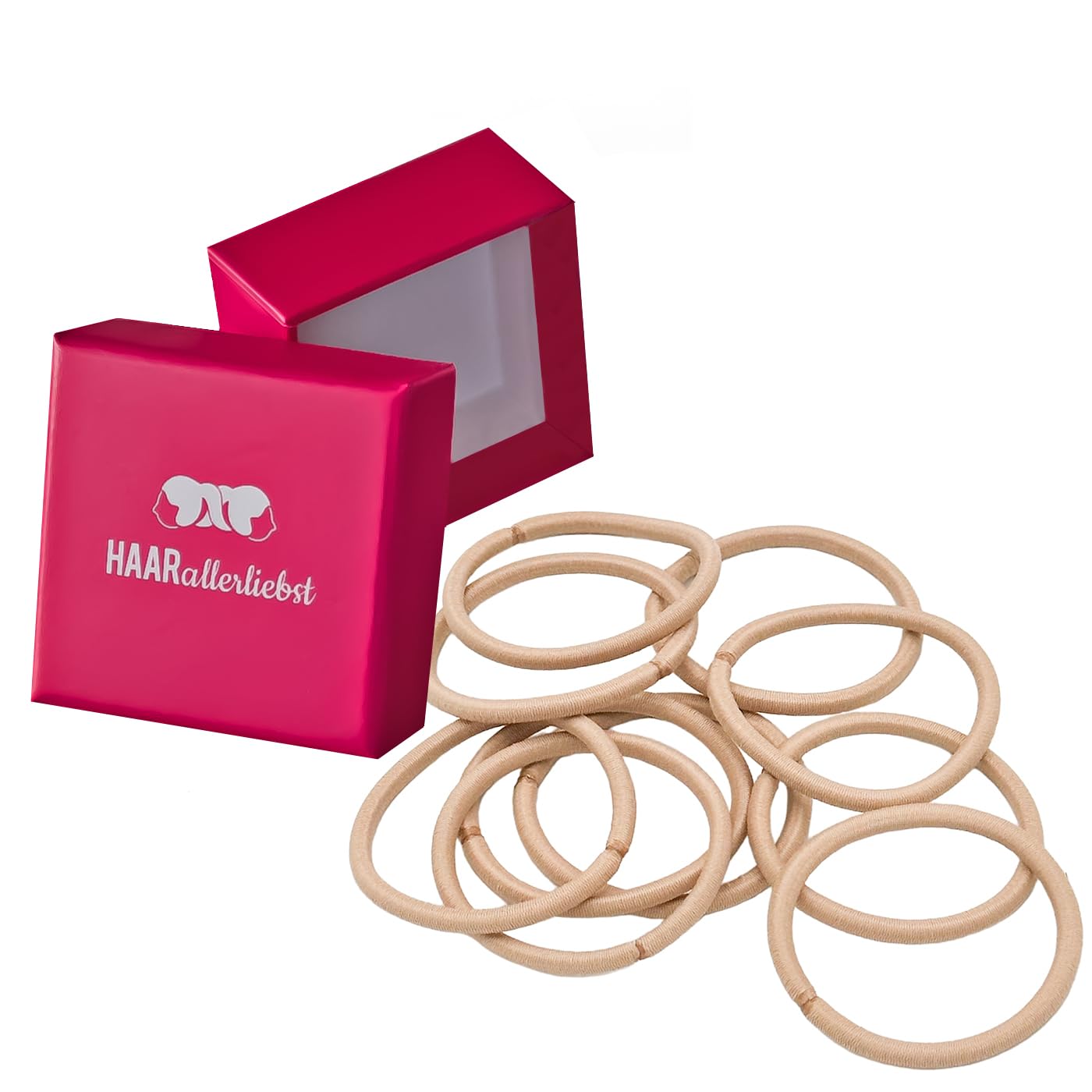 HAARallerliebst Thick Hair Bobbles (Pack of 10) Beige 4.5 mm for Blonde Hair Including Storage Box (4.5 mm, Beige; Box Colour: Pink)