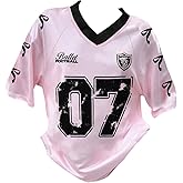 RoseSeek Women's Satin Jersey Shirts Bowknot Number Graphic Tees Short Sleeve V Neck Sports T Shirt Streetwear