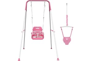 YOZOIA 2 in 1 Toddler Swing & Baby Jumper, Foldable Baby Swing Outdoor & Indoor Use, Easily Installable and Storable (Pink)