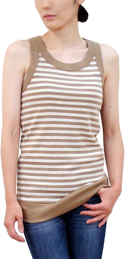 Amazon Harmonie Organic Cotton アルモニ オーガニックコットン バインダーボーダータンクトップ Beige Oatmeal ベージュ レディース フリーサイズ アームウォーマー 通販