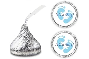 CREATIVITY LABELS 324 Its a Boy Blue Footprints Kisses Labels for Baby Shower Or Baby Sprinkle Party Or Event Decorations, Stickers, Wrappers, Favors. Made in USA