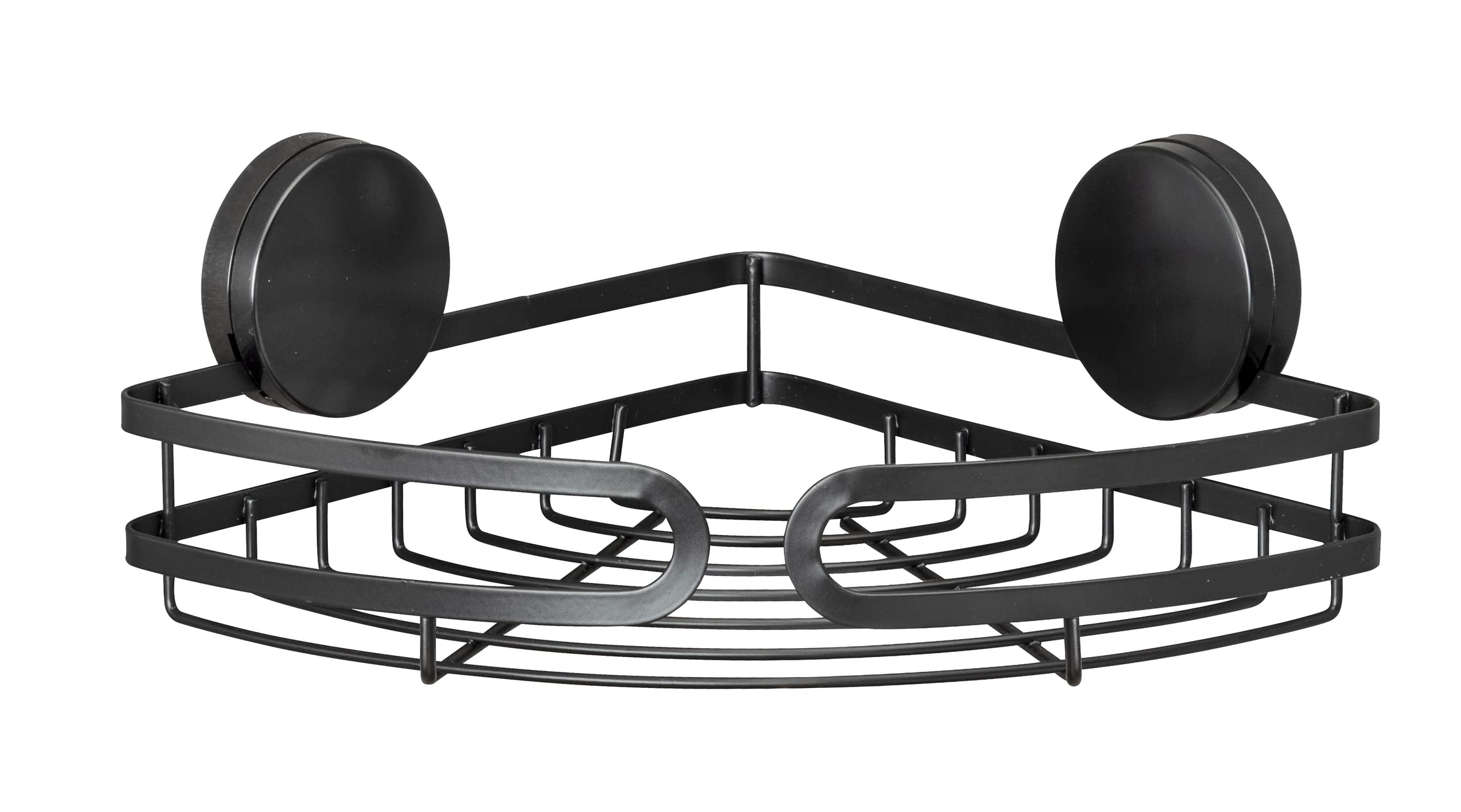 WENKO Static-Loc® Plus Corner Shelf Pavia Black Bathroom Shelf No Drilling Required Secure Hold Thanks to Static Adhesion On Smooth Airtight Surfaces 27 x 9.8 x 20 cm Steel