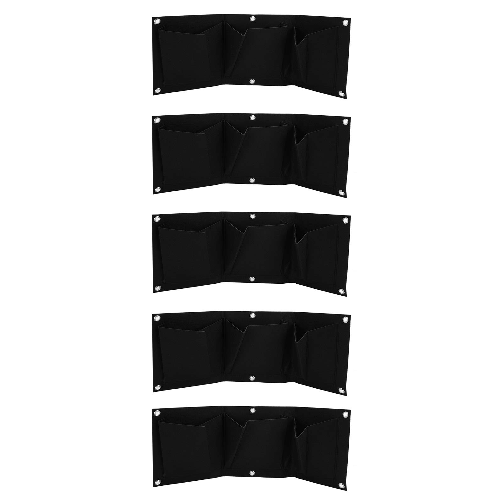 Atyhao Vertical Garden Wall Hanging Planter with 3 Pockets 5Pcs Plant Growing Bags Wall Mounted Degradable 3Pockets Planter Garden Accessory Wall Mounted Hanging Wall Planter Fence Balcony (black)