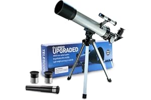LUZSCO Telescope for Kids 50mm 100x Magnification Beginner Silver Telescopio with Tripod, 2 Eyepieces, Finder Scope Set, STEM Educational Astronomy Chritstmas Gift for Boys & Girls Ages 6-12