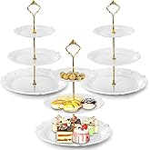 Fasmov 3 Pack Plastic Cupcake Stand, 3 Tier Cupcake Stand Dessert Plates Cake Fruit Candy Display Tower Reusable Pastry Platter for Wedding Birthday Baby Shower Tea Party Decorations - White
