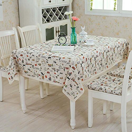Lesic Home Dinning Tablecloths Coffee Cotton Linen Carton Cat Print Table Cover,35x35inches (90x90cm)
