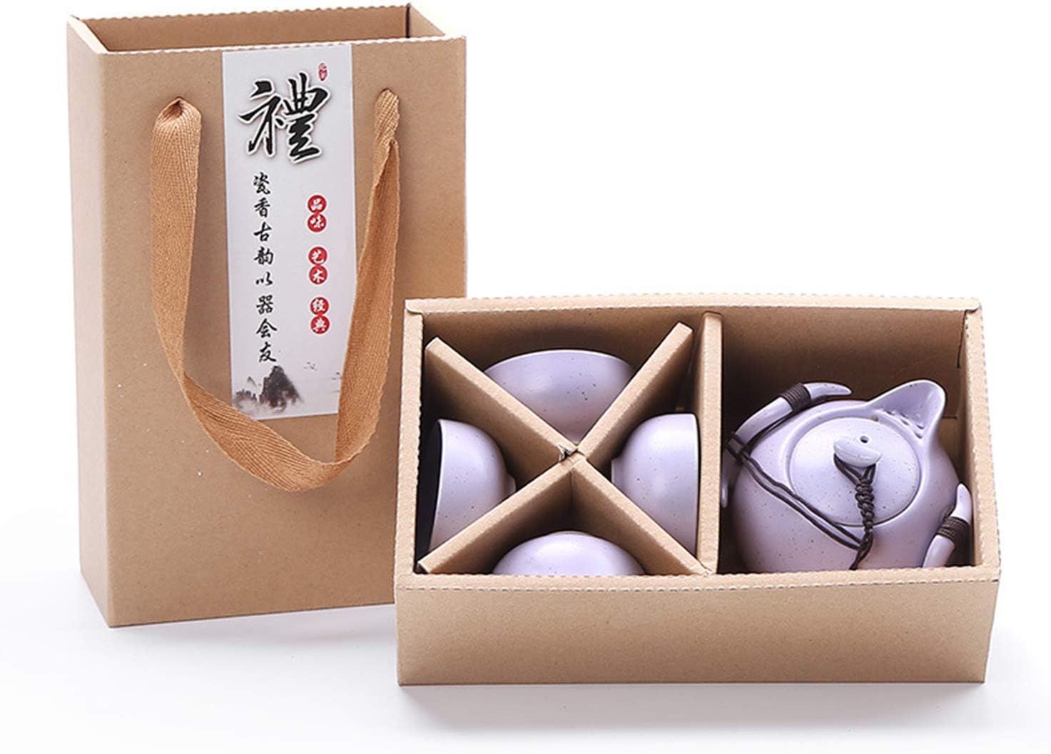 Hoobar Ceramic Kung Fu Tea Set,Colorful Portable Teapot Set with 4 Cups and Gift Package,Perfect for Family, Friends and Tea Lovers (Purple)