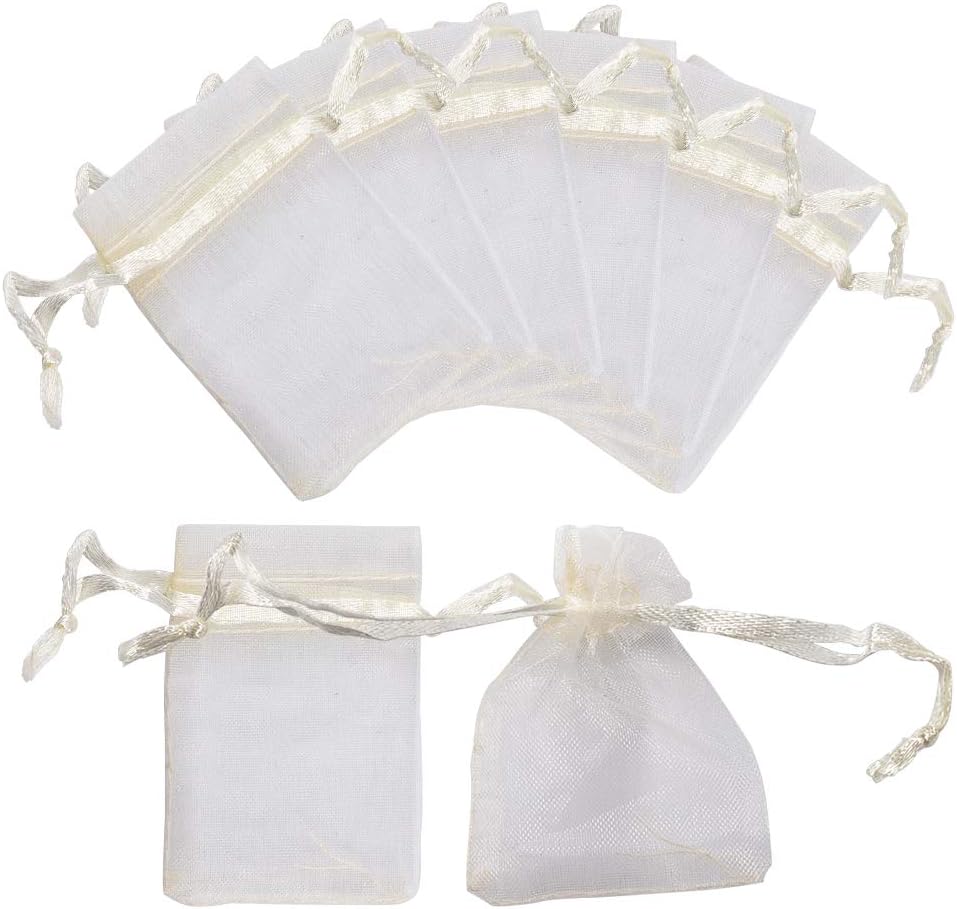 NBEADS 100 Pcs Small Organza Bags Wedding Favour Party Gift Bags Jewelry Pouches, 2.75" x1.96", White