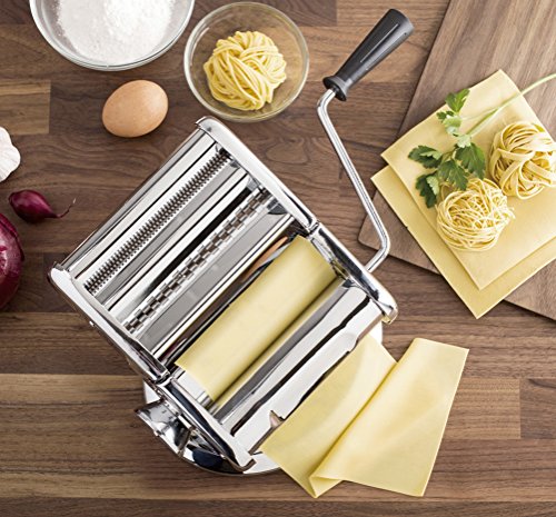 Ultimate Pasta Machine - Professional Pasta Maker - Unique Patented Suction Base for No-Slip Use of Stainless Steel Pasta Roller Machine - 150 mm - Noodle Maker and Dough Roller by Cestari Kitchen