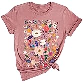 Womens Bold Statement Flowers Super Soft Graphic Wildflower Tshirt Short Sleeved Crew Neck Casual Cute Tees Tops