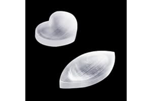 FRUTAIN 2 PCS Natural Selenite Crystal Bowl Heart Shape 2.6"(6.5cm) and Prismatic Shape 3.54"(9cm) Selenite Moroccan Charging Plate Bowl for Meditation Cleansing, Charging, Decoration or Valentine's Day Gift
