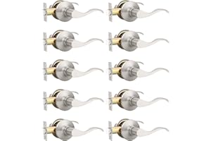 Mengico 10 Pack Satin Nickel Interior Passage Door Knobs, Keyless Door Handle for Hallway & Closet, Wave Style Non-Locking Do