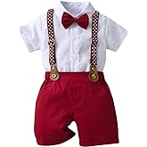 Boarnseorl Baby Boys Gentleman Outfits Shorts Sets,Infant Shirt + Shorts + Bow Tie + Suspenders