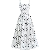 winkbay Women's Polka Dots Square Neck Dress Sleeveless A Line Flowy Maxi Dresses
