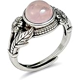 Sunongxin Rose Quartz Ring, Adjustable Flower Rings for Women, Antique Vintage Jewelry for Women