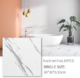 crayfomo 10pk Waterproof Marble White Vinyl Floor Tiles Self Adhesive 30x30cm view 7