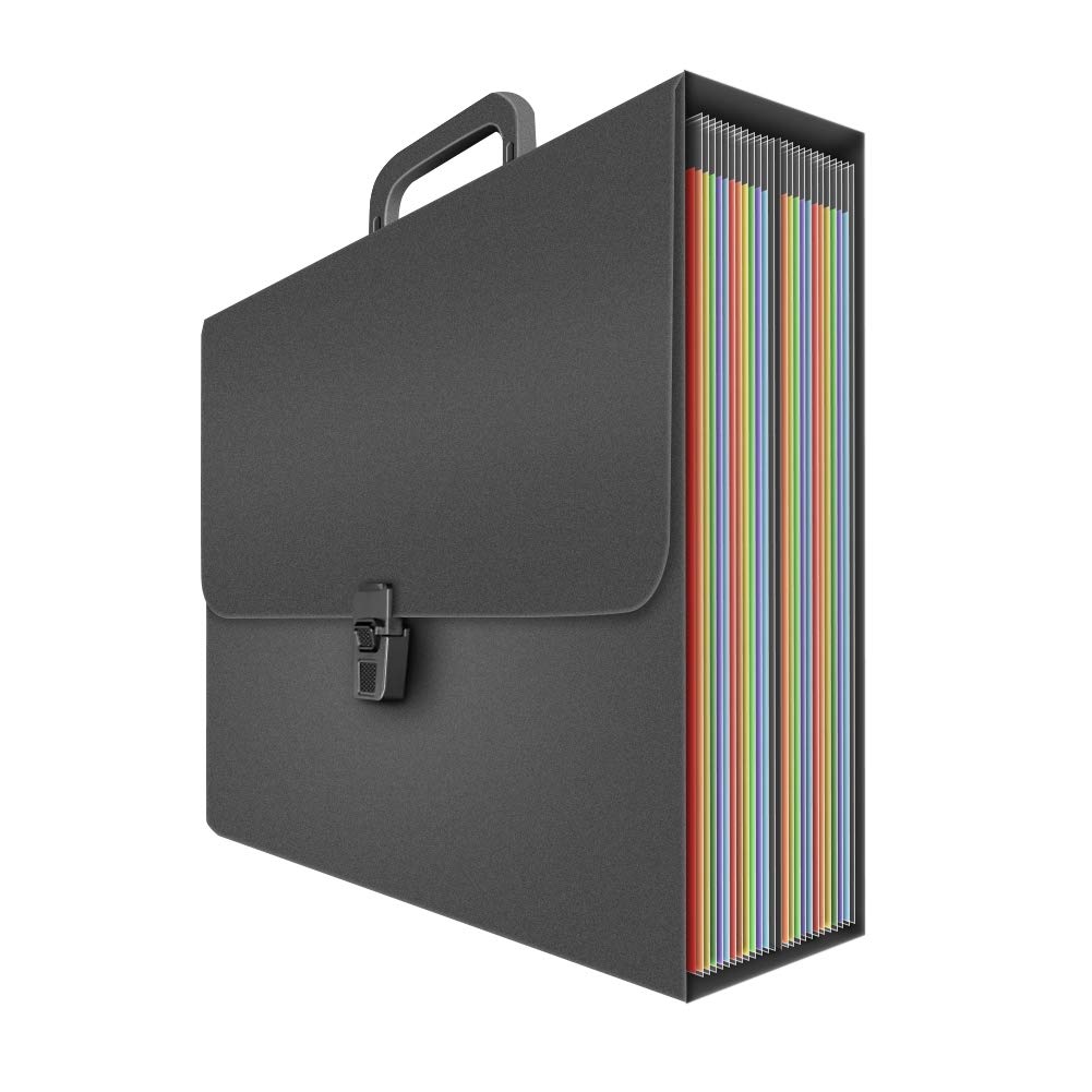 26 Pockets Expanding File Folder,Accordian File Organiser with Ergonomic Handle,Accordion Document Organisers with Tabs,Large A4 Filing Folders,Expandable Folder Organiser,Black