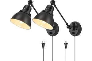 GOODATE Plug in Wall Sconces Set of 2, ENCOMLI Wall Sconce Lighting with Dimmable On Off Switch, Swing Arm Wall Lamp, Black M